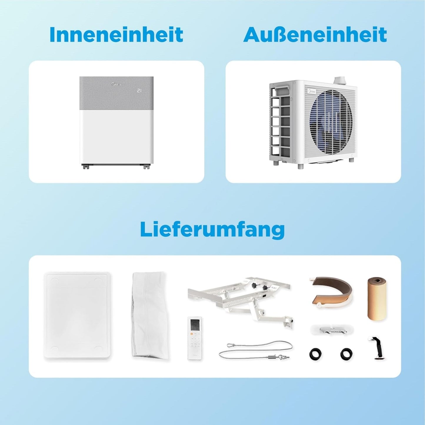 Midea PortaSplit 4-in-1 Mobiles Klimagerät – 12.000 BTU, Heizen & Kühlen, App-Steuerung, Flüsterleise (Weiß)